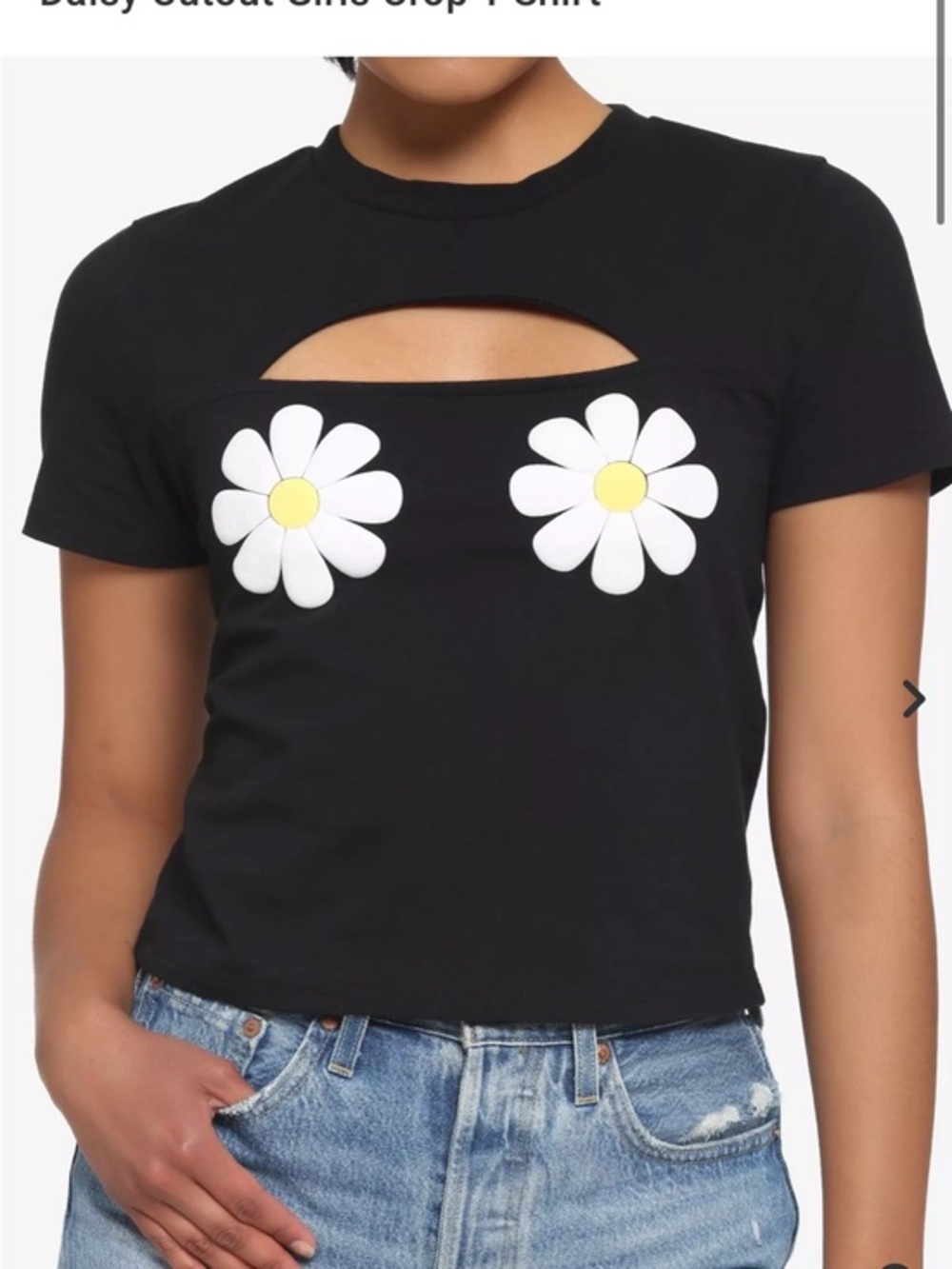 Hot Topic Daisy Cutout Crop Top Black White